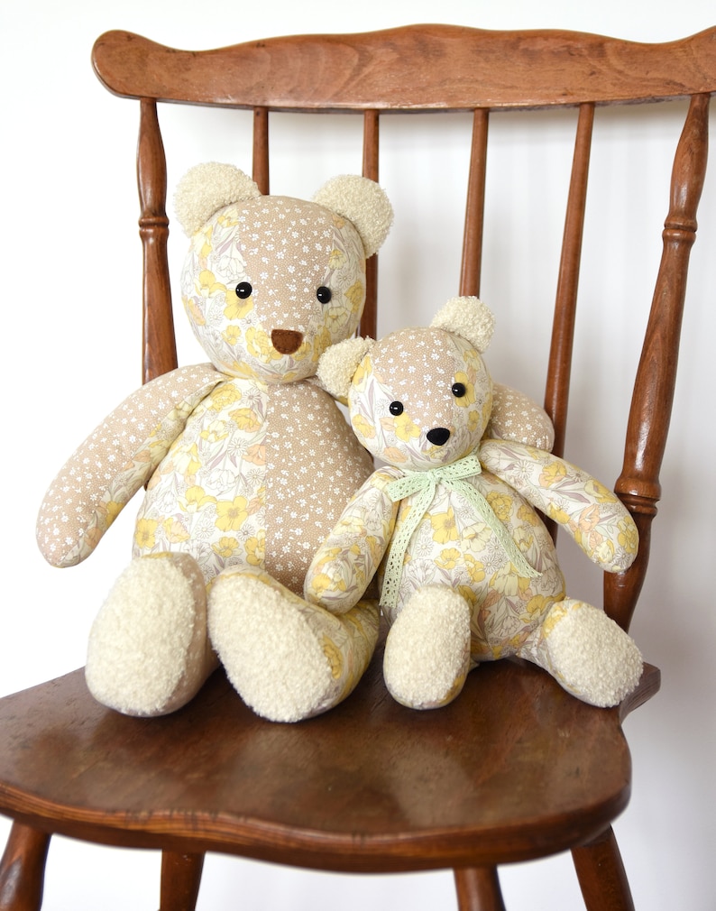 Large and small bear, sewing pattern, teddy bear project, plushie sewing pattern, 20 sizes, keepsake bear, bunny pattern, boucle bear pattern, softie pattern, plush bear pattern, memorial bear