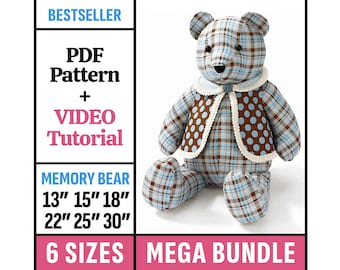 Memory Bear Pattern + Sewing Tutorial MEGA BUNDLE 6 sizes