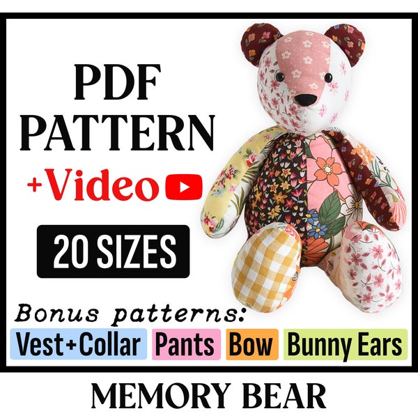 Patron ours à mémoire de forme Patron Simplicité A2115 Patron de couture peluche Ours commémoratif Patron ours en peluche ours souvenir Patron de couture peluche