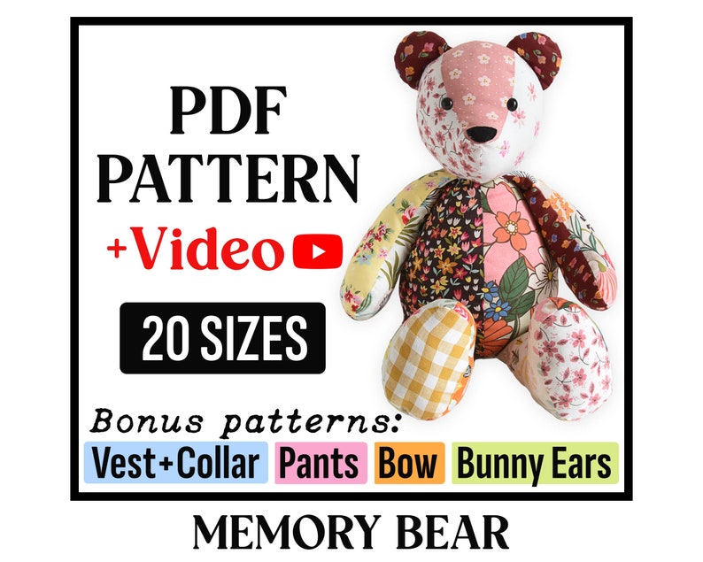 memory bear pattern, keepsake bear pattern, memory bear, teddy bear pattern, memory bear sewing pattern, plushie pattern, plush pattern, easy sewing pattern, simplicity A2115, simplicity bear pattern, mccall pattern