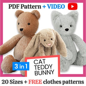 Modello orsacchiotto, modello coniglietto, tutorial VIDEO, modello coniglio, orsetto ricordo, modello orso commemorativo, peluche gatto, giocattolo orso ricordo