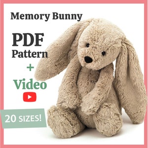 bunny sewing pattern, memory bunny pattern, keepsake bear pattern, large bunny pattern, fluffy rabbit pattern, memorial bear pattern, sitting bunny, easy sewing project, clothes for dolls patterns,plushie bear, plush sewing pattern