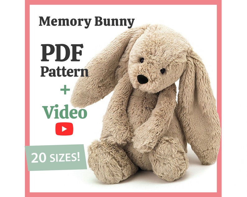 bunny sewing pattern, memory bunny pattern, keepsake bear pattern, large bunny pattern, fluffy rabbit pattern, memorial bear pattern, sitting bunny, easy sewing project, clothes for dolls patterns,plushie bear, plush sewing pattern