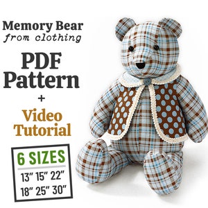 Memory Bear Pattern 6 sizes Easy Sewing Pattern Plush Bear Pattern Sewing Pattern Teddy Bear Pattern Keepsake Bear Sewing Toy Patchwork Bear