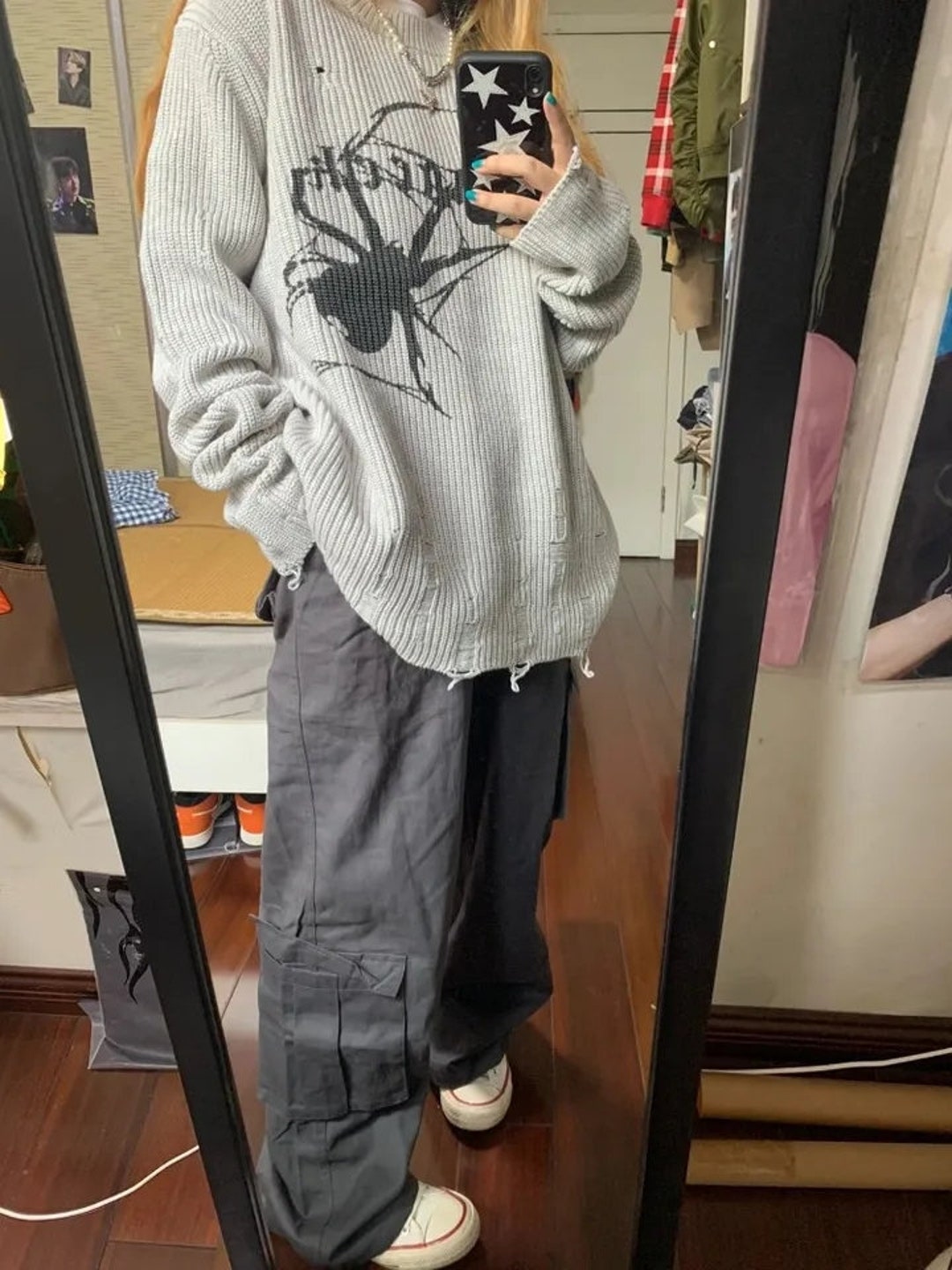 Milang Spider Print Gothic Ripped Grunge Streetwear Harajuku Sweater - Etsy