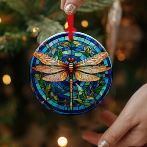 Dragonfly Stained Glass-Style Art Ornament - Handcrafted Christmas Elegance