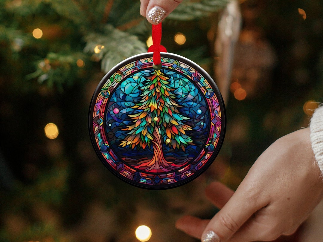 Christmas Tree and Tree of Life Stained Glass-style Ornament Series ...