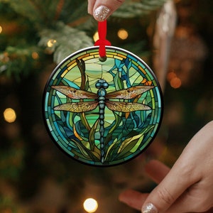 Dragonfly Stained Glass-Style Art Ornament - Handcrafted Christmas Elegance