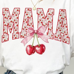 Mamá coqueta con lazo de cereza PNG, diseño de sublimación de camiseta estética de niña suave, png del día de la madre, png de cereza, png de mamá, png de lazo rosa, png retro