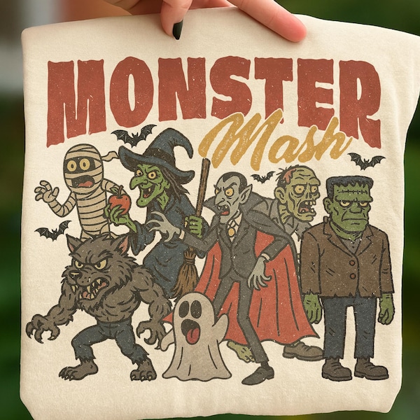 Vintage Halloween-monsters png, halloween-horrormonsters grappige en humoristische vrienden png, retro halloween, monsters png, halloweenshirt png