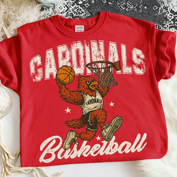 Cardinals Basketball Distressed png, Retro Basketball Shirt Design, Vintage Basketball png, School Mascot png, Basketball png, Game Day png