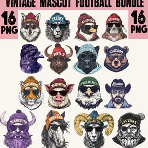 Vintage Mascot Football png Bundle, Retro Football Mascot png, Mascot Png, Football PNG, Game Day Football png, Football Animal png, Retro