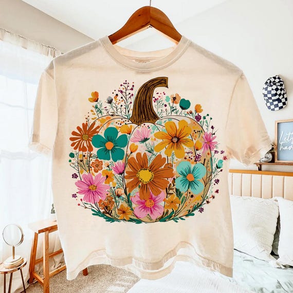 Floral Pumpkin Png, Boho Fall Pumpkin Shirt, Preppy Fall png, Retro Autumn Flowers Sublimation, Pumpkin Season Png, Boho Floral Fall png