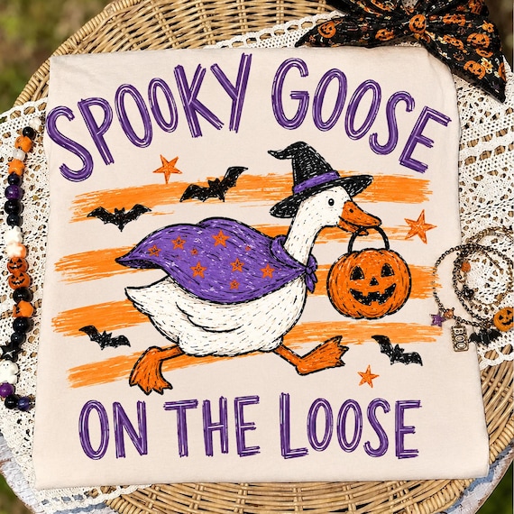Spooky Goose PNG, Halloween Goose PNG, Goose On The Loose, Funny Pumpkin Goose, Vintage Halloween Shirt Design, Cute Fall Sublimation