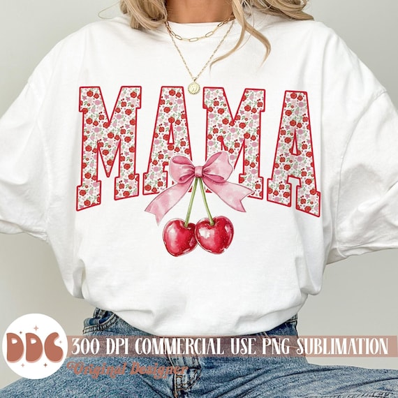 Cherry Bow Coquette Mama PNG, Soft Girl Aesthetic Shirt Sublimation Design, Mother's Day png, Cherry png, Mama png, Pink Bow png, Retro png