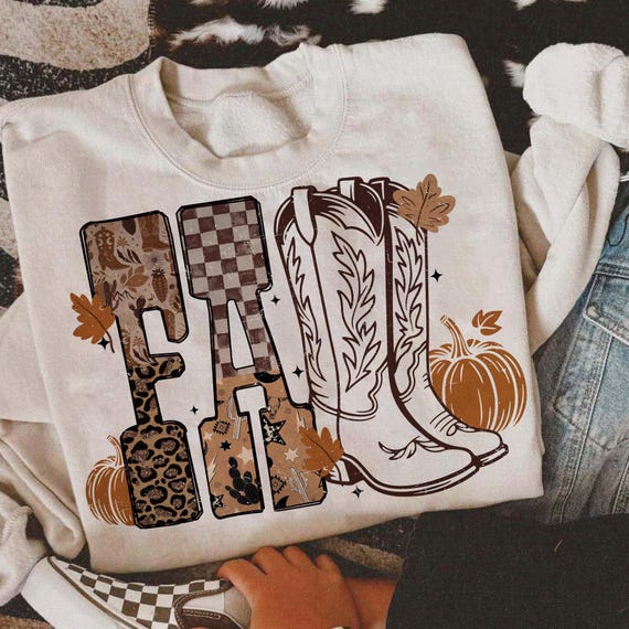 Cowboy Checkered Fall Png, Western Fall Png, Autumn Png, Grunge Fall Png, Western Cowgirl Boots Fall Sublimation png, Fall Png, Autumn Shirt
