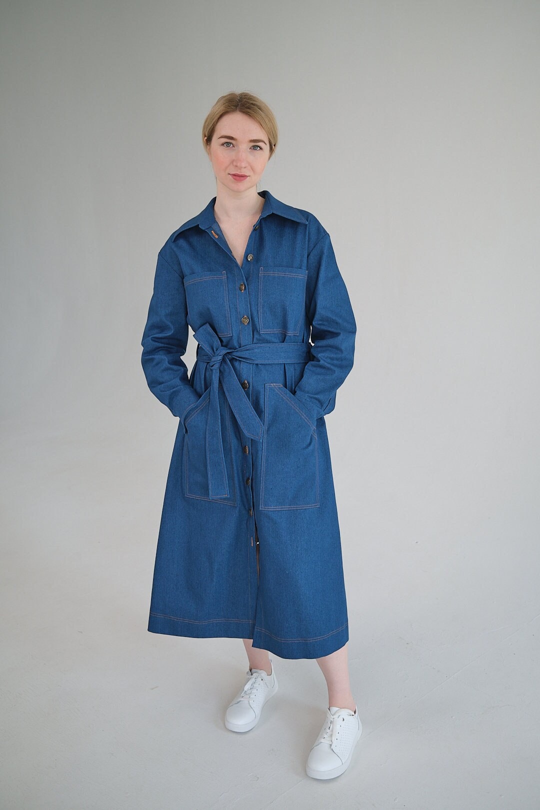 denim safari dress Rinsed Indigo Denim Safari Dress