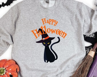 Happy Halloween Black Cat Sweatshirt: Spooky Season Shirt