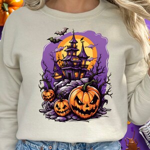 Scary Haunted House Halloween Sweatshirt – Pumpkin Funny Pumpkin Pullover - Creepy Jack-O-Lantern Shirt Gift