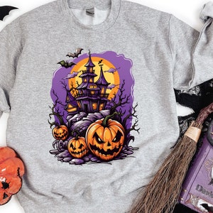 Scary Haunted House Halloween Sweatshirt – Spooky Pumpkin Funny Pullover - Jack-O-Lantern Shirt Gift