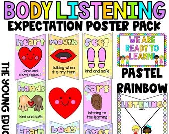 Pastel Rainbow Body Listening Poster Pack / Black White Version Too!