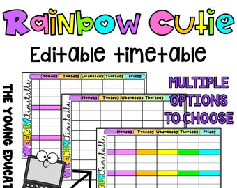 Editable 'RAINBOW CUTIE' Teacher Timetable Template