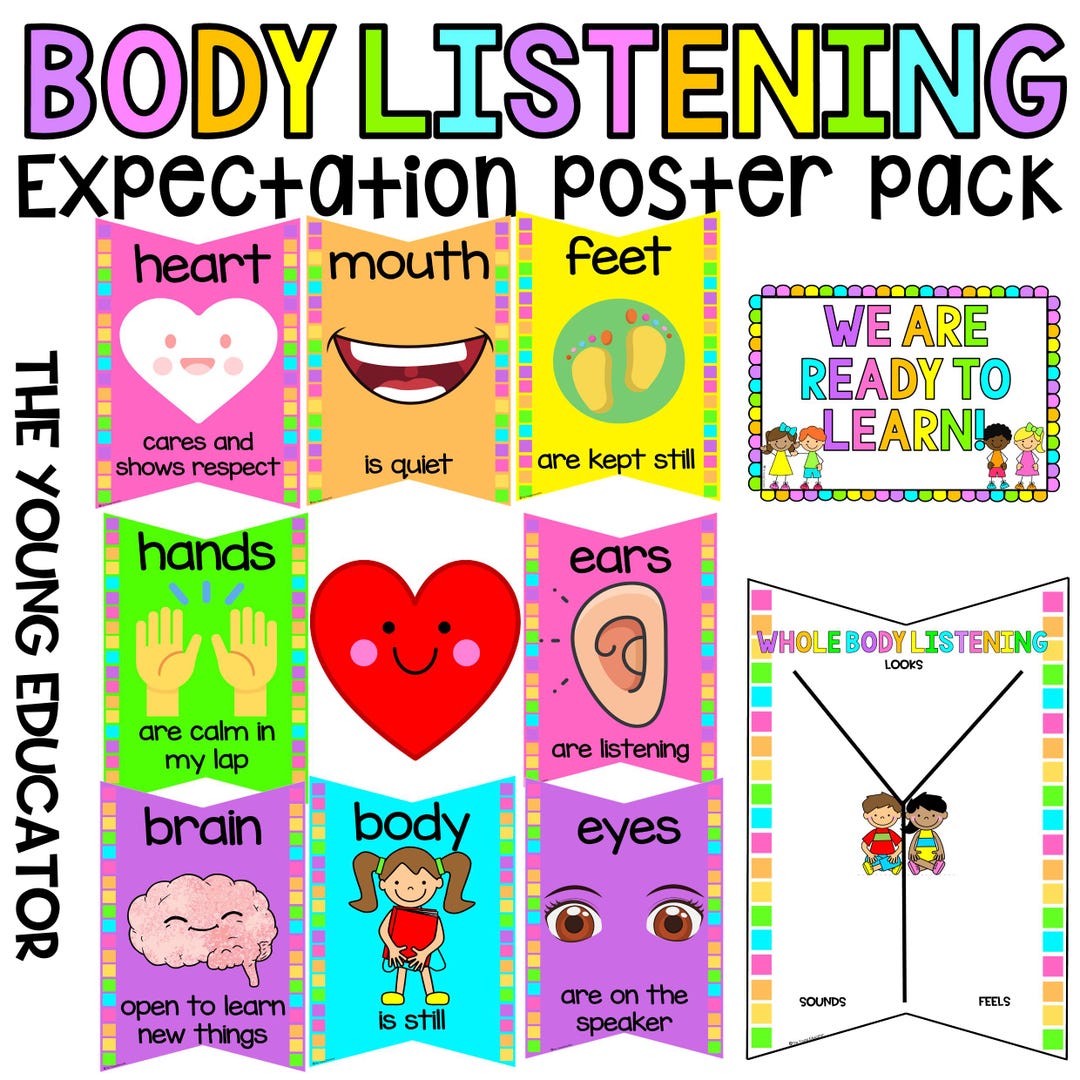 Rainbow Body Listening Poster Pack / Black White Version Too! - Etsy
