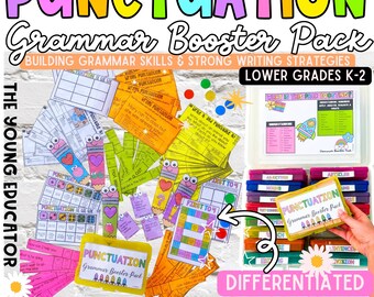 May include: A colorful set of educational resources for teaching punctuation to elementary school students. The set includes a variety of activities, such as games, worksheets, and flashcards. The resources are differentiated to meet the needs of different learners. The set is aligned with Common Core, ACARA, and NSW standards.