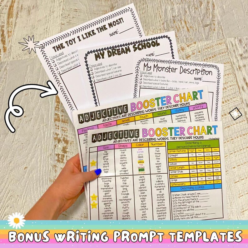 Adjectives Booster Chart & Descriptive Writing Prompts Pack - Etsy