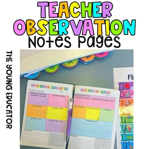 Puede incluir: Dos cuadernos abiertos con páginas y encabezados coloridos. La página izquierda está titulada "Mis notas de observación" y la página derecha está titulada "¡Observen cómo brillo!" Ambas páginas tienen secciones para registrar observaciones y reflexiones.