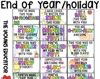 End of Year Gift Tags Editable Christmas Holidays Summer Break Student Gifts