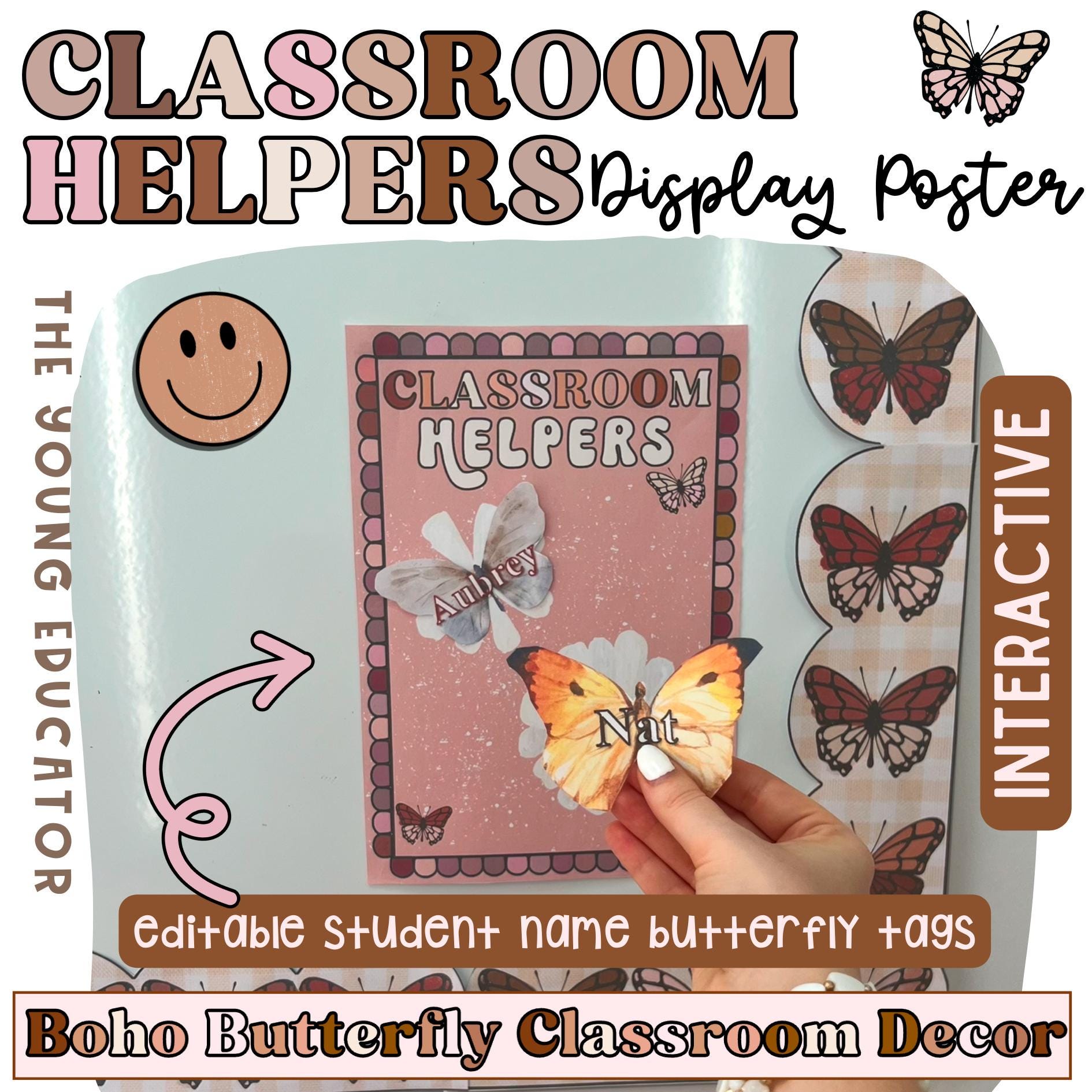 Classroom Helpers Interactive Display | Boho Butterfly Decor | Neutral ...