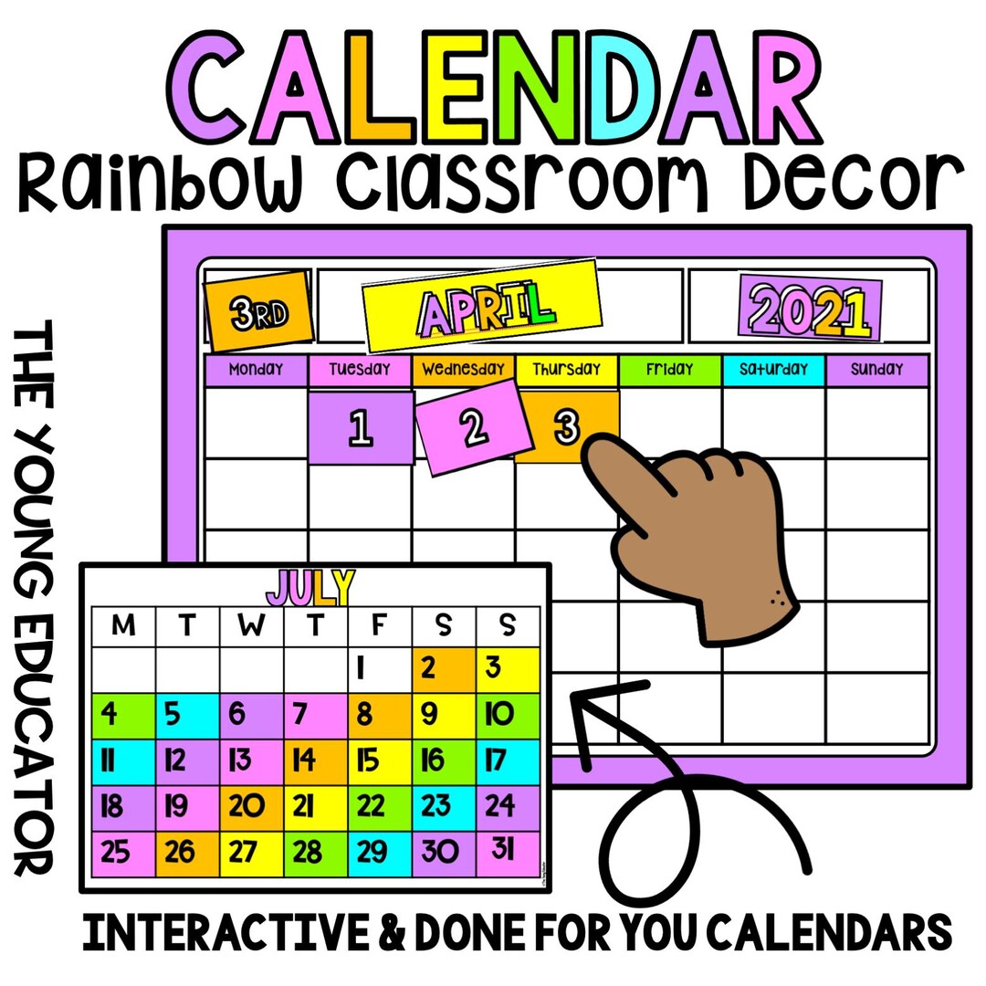 Rainbow Interactive Classroom Calendar life Time Updated Etsy