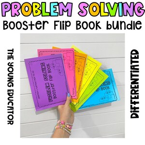 Può includere: Un set di sei libri a lembo colorati per la risoluzione dei problemi per bambini. I libri sono differenziati e presentano addizione e sottrazione fino a 30. I libri sono etichettati come "Problem Solving Booster Flip Book".