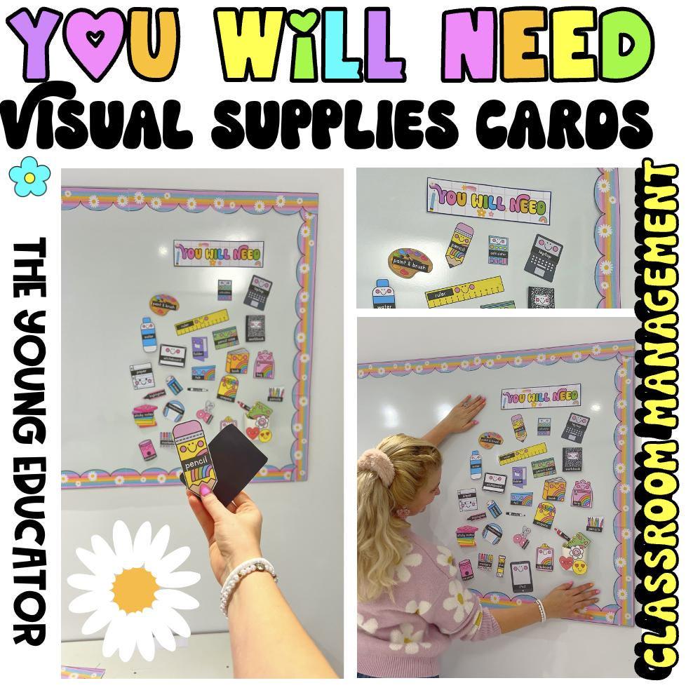 Rainbow 'You Will Need' Visual Supplies Cards / Classroom Management / Directions / Back to School / Bulletin Board