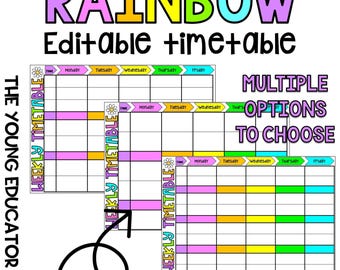Editable Rainbow Teacher Timetable Template