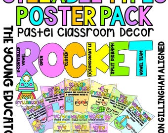 Rocket Syllable Types - Pastel Rainbow - Orton Gillingham Aligned - Science of Reading