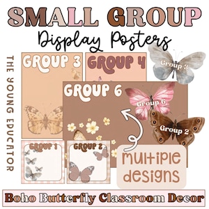 Editable Group Posters Display | Goal Groups | Boho Butterfly Decor Theme