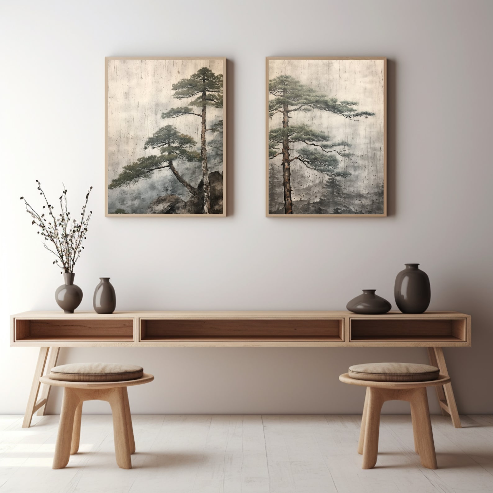 Set of 2 Japandi Wall Art Majestic Pines Japandi Art Wabi Sabi Wall — free download