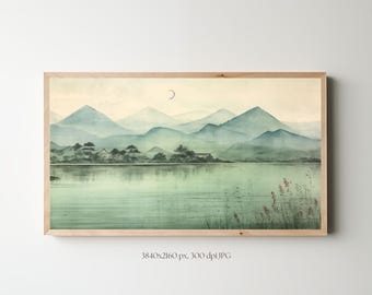 Wabi Sabi bergskonst för Samsung Frame TV: Japandi vårlandskap (digital nedladdning)