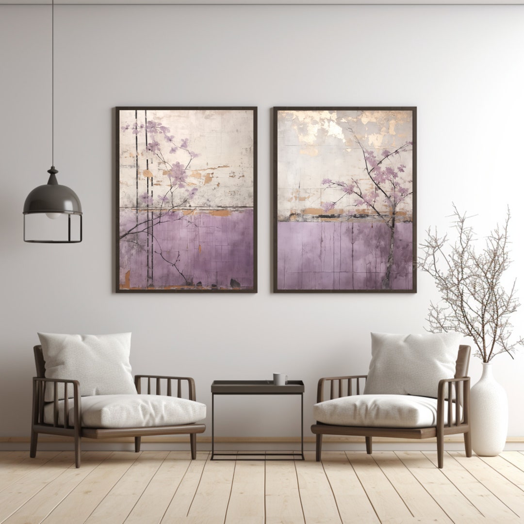 Japandi Lavender Floral Wall Art Set: Wabi Sabi Decor (digital Download ...