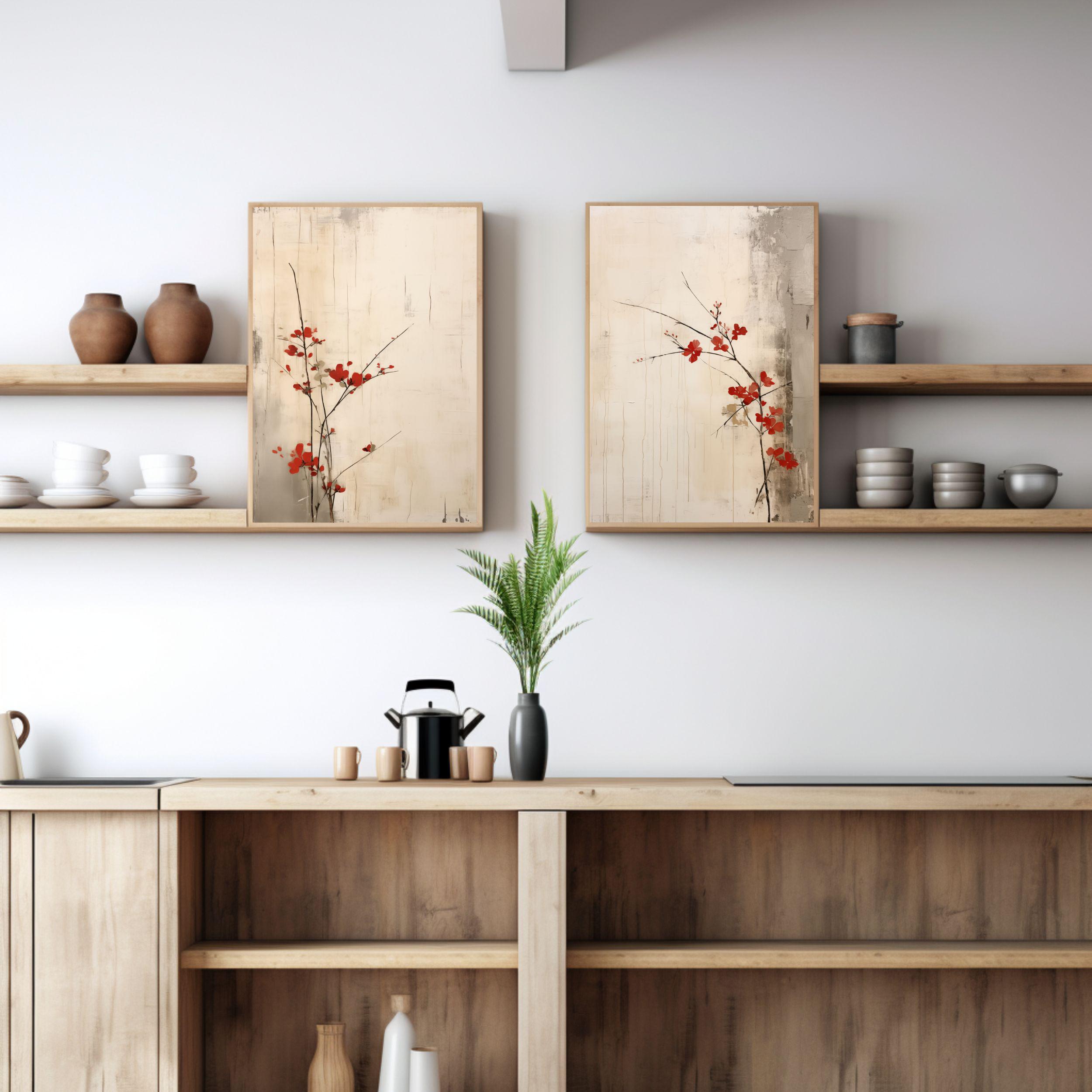 Japandi Floral Wall Art Set: Rustic Wabi Sabi Prints (digital Download ...