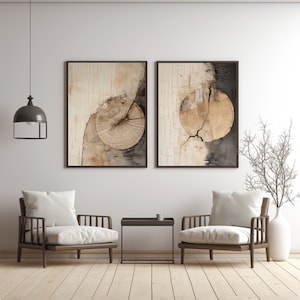 Set of 2 instant download printable Wood rings Japandi wall art | Wabi Sabi wall art | Japanese style art | Japandi print | Wood texture art