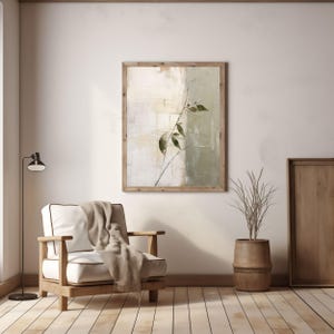 Japandi wall art Abstract Green branch with leaves | Wabi sabi art | Wabi sabi neutral sage | Instant download art | Minimalist nature