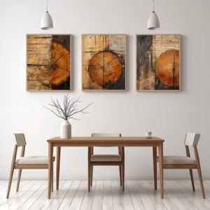Set of 3 Wood rings Japandi wall art | Wabi Sabi wall art | Japandi wall decor  | Japanese style print | Wabi sabi decor | Wood texture art