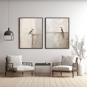 Japandi Bird Print Set: Abstract Wabi Sabi Wall Art (Digital Download)