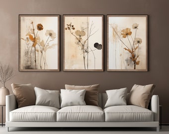 Japandi Floral Wall Art Set: Wabi Sabi Decor (Digital Download)
