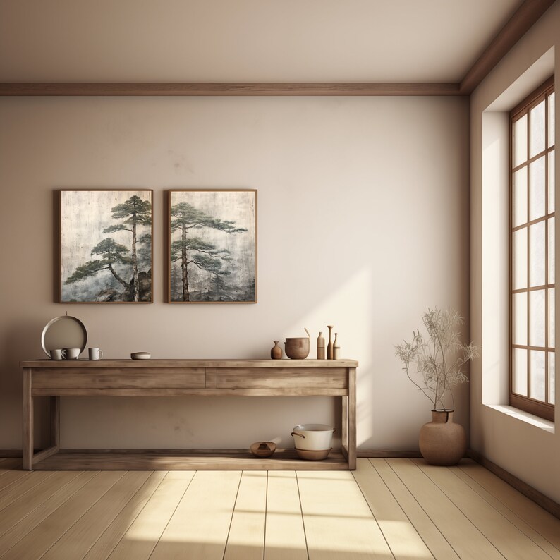 Japandi Pine Tree Art Print Set: Wabi Sabi Wall Decor (digital Download ...
