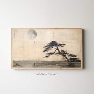Sztuka telewizyjna Samsung Frame | Letnia sztuka Wabi Sabi | Letnia natura japońska ciemna neutralna | Japońska natura telewizyjna | Natura japońska | Abstrakcyjna sztuka telewizyjna