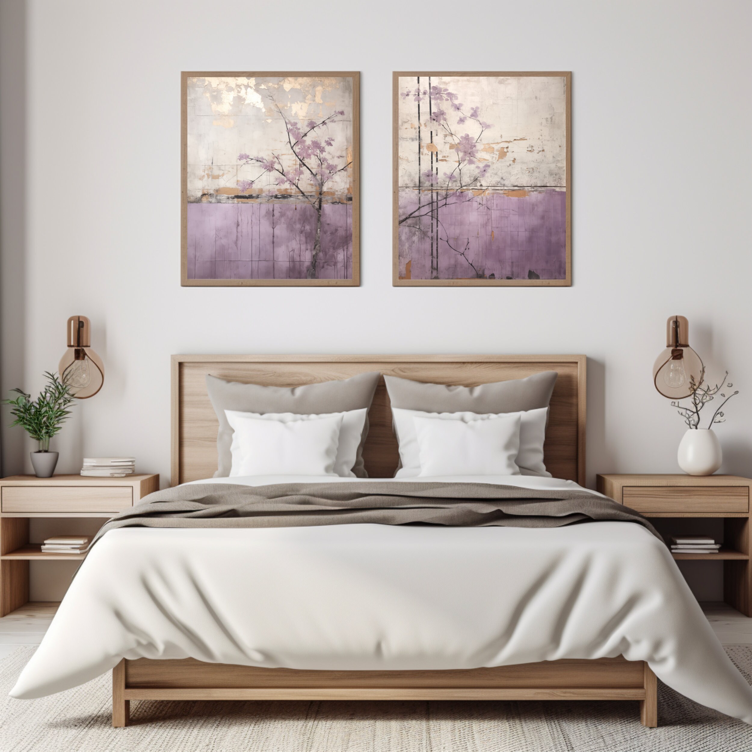 Japandi Lavender Floral Wall Art Set: Wabi Sabi Decor (digital Download ...